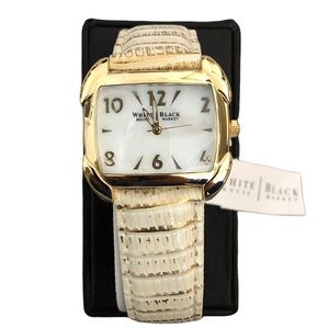 White House Black Market Women Quartz Watch, Light Beige and Gold Band